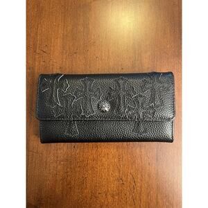 Chrome Hearts Black Patch Leather Wallet Black W/ Silver Hardware Fold 1 Button